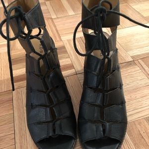 Kelsie Dagger Black Lace Up Open Toe Bootie